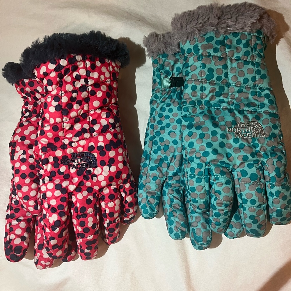2 pair North Face Girls gloves